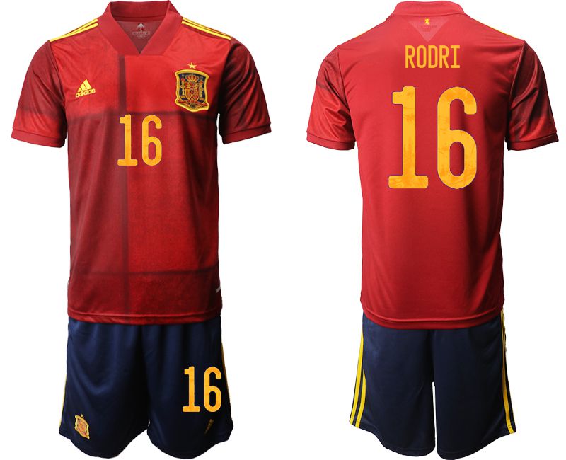 Men 2020-2021 European Cup Spain home red #16 Adidas Soccer Jersey